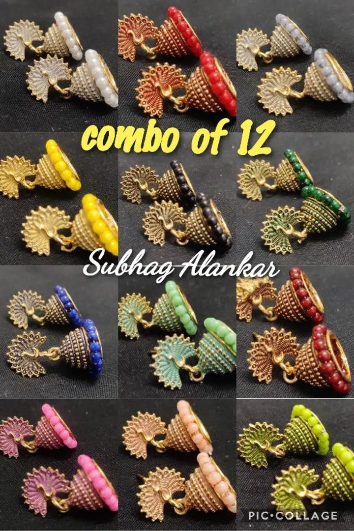 Multicoloured Alloy Earring combo of 12 earrings