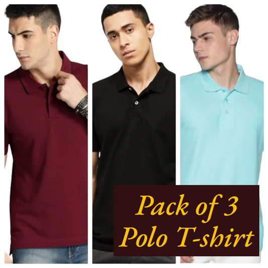 Polo Matty Tshirts For Men-Pack Of 3 (Black, Maroon and Sky Blue)