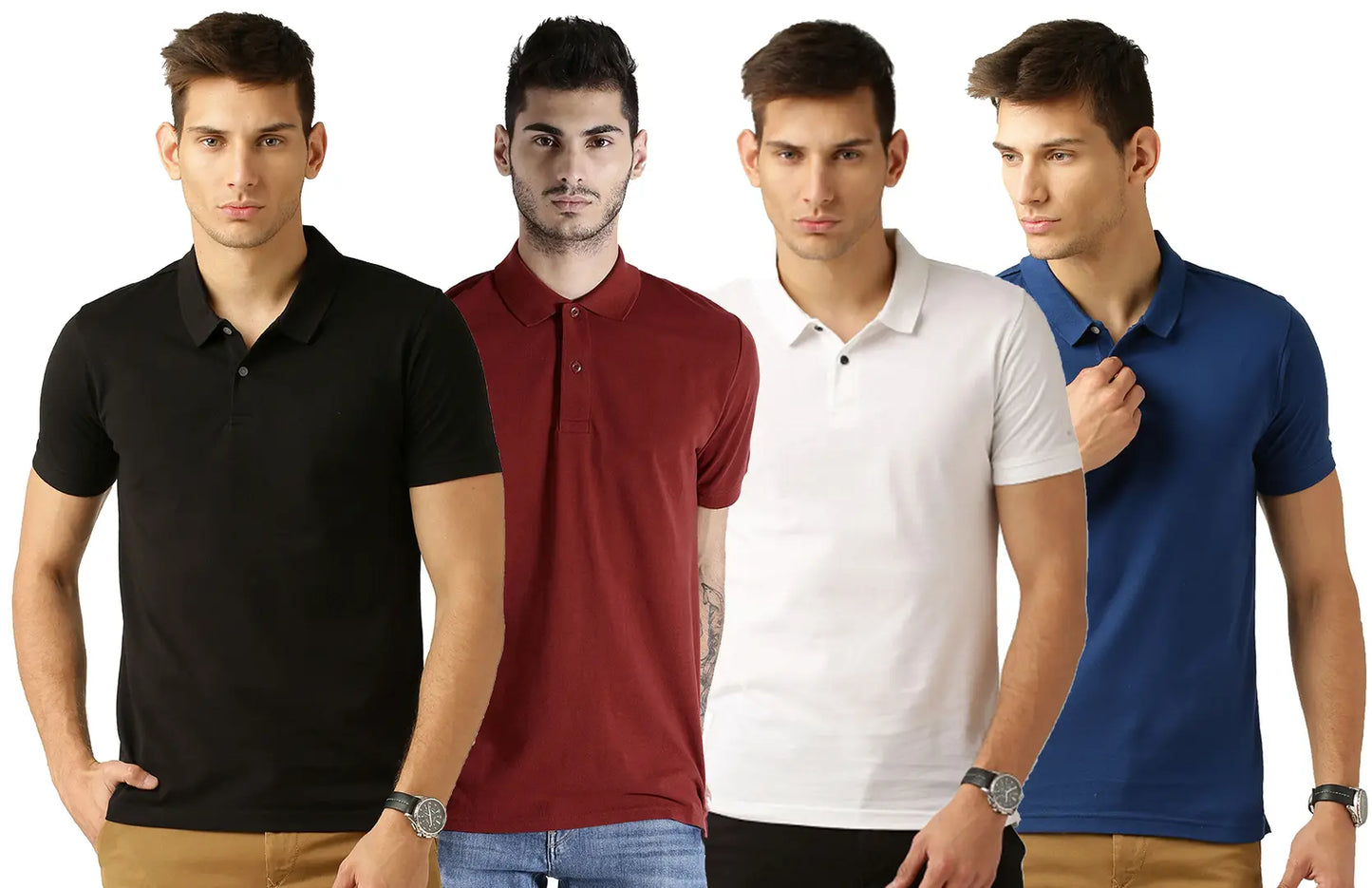 Men's Multicoloured Cotton Blend Solid Polos T-Shirt (Pack Of 4)