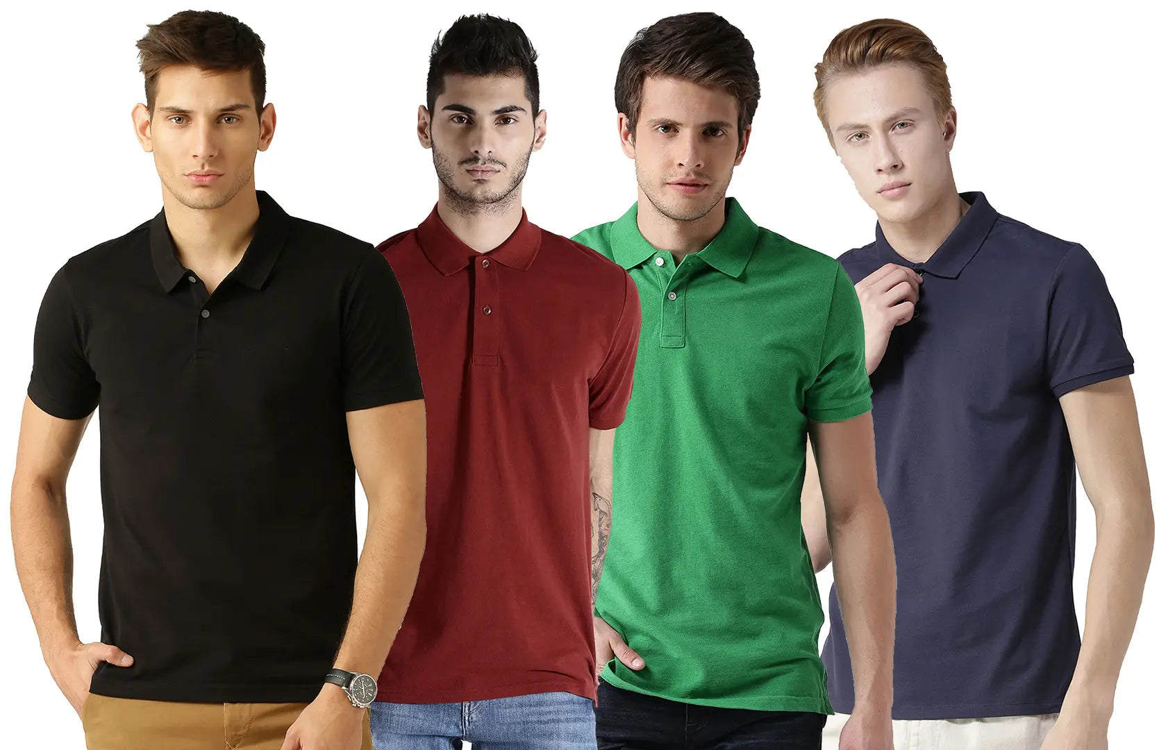 Men's Multicoloured Cotton Blend Solid Polos T-Shirt (Pack Of 4)