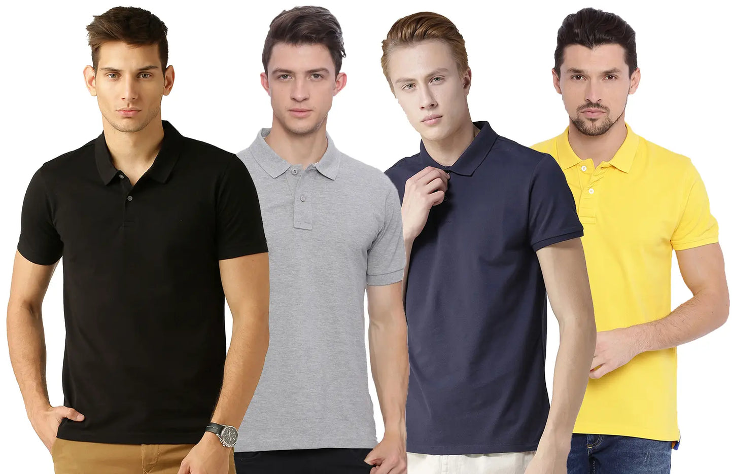 Men's Multicoloured Cotton Blend Solid Polos T-Shirt (Pack Of 4)