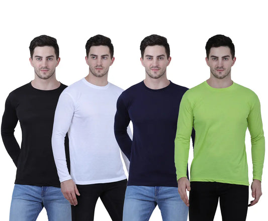 Men's Multicoloured Cotton Blend Solid Round Neck Tees (Pack of 4)