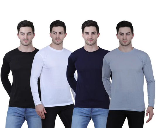 Men's Multicoloured Cotton Blend Solid Round Neck Tees (Pack of 4)