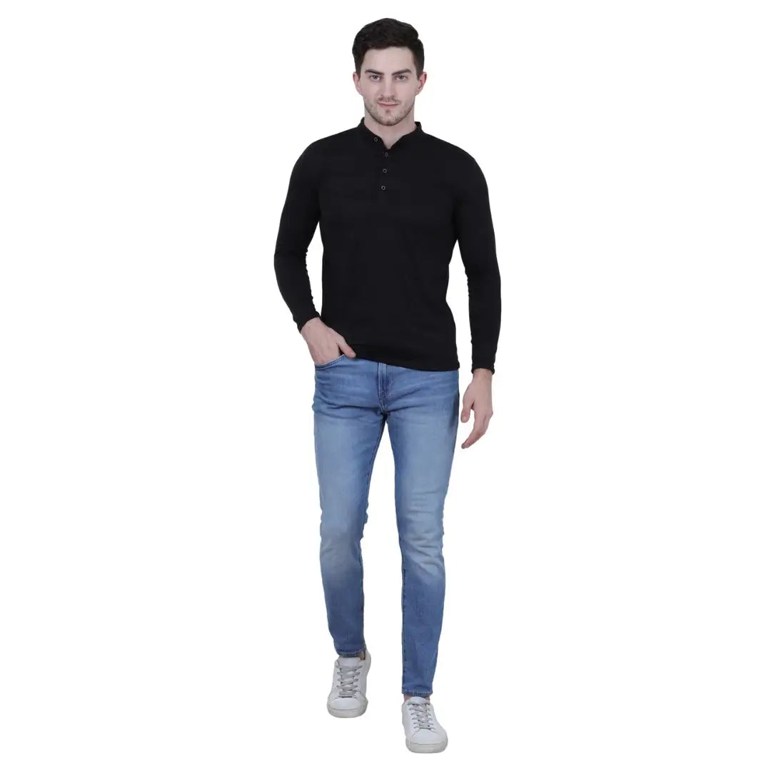 Men's Multicoloured Cotton Blend Solid Henley Tees (Pack of 5)