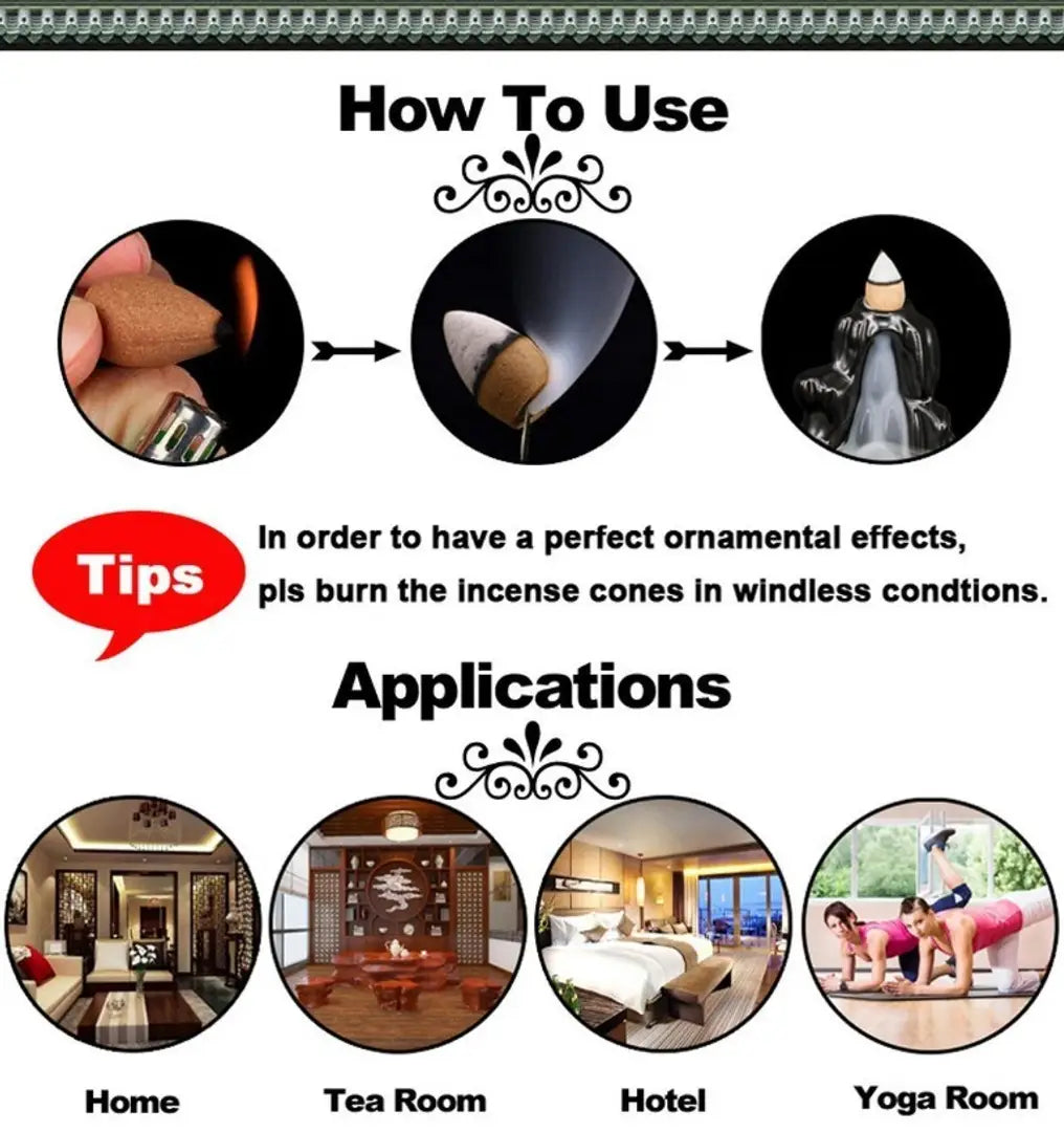 Ganesha Emblem Auspicious and Success Cone Backflow Fountain Polyresin Incense Burner with 10 Backflow Scented Cone Incense, Home Decor with Cones (Pink)