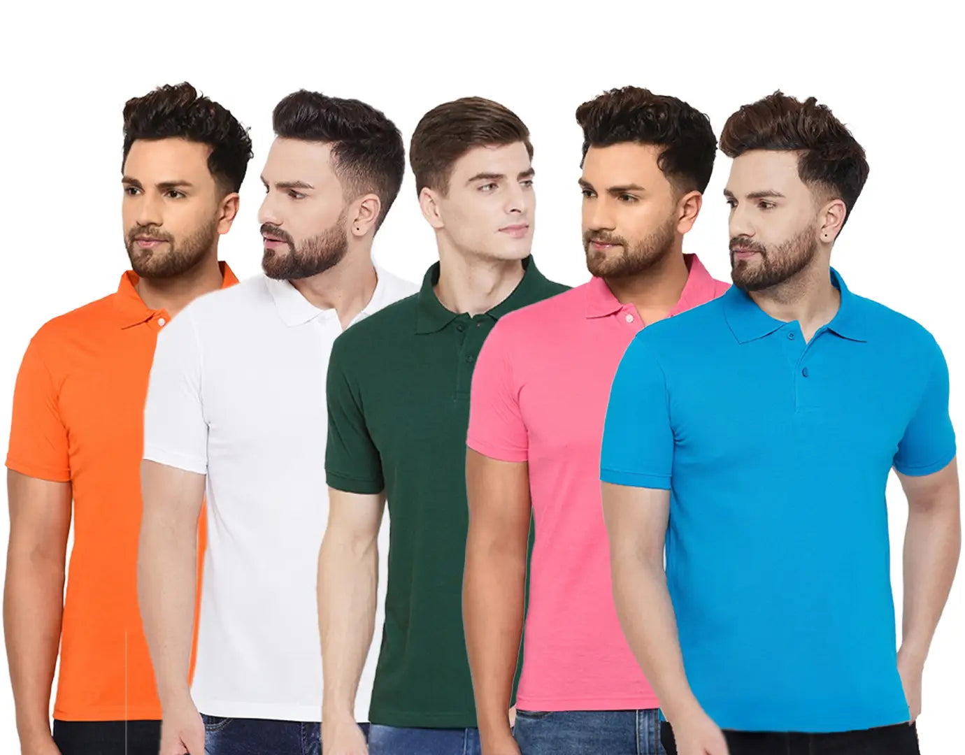 Stylish Polycotton Solid Polos For Men- Pack Of 5