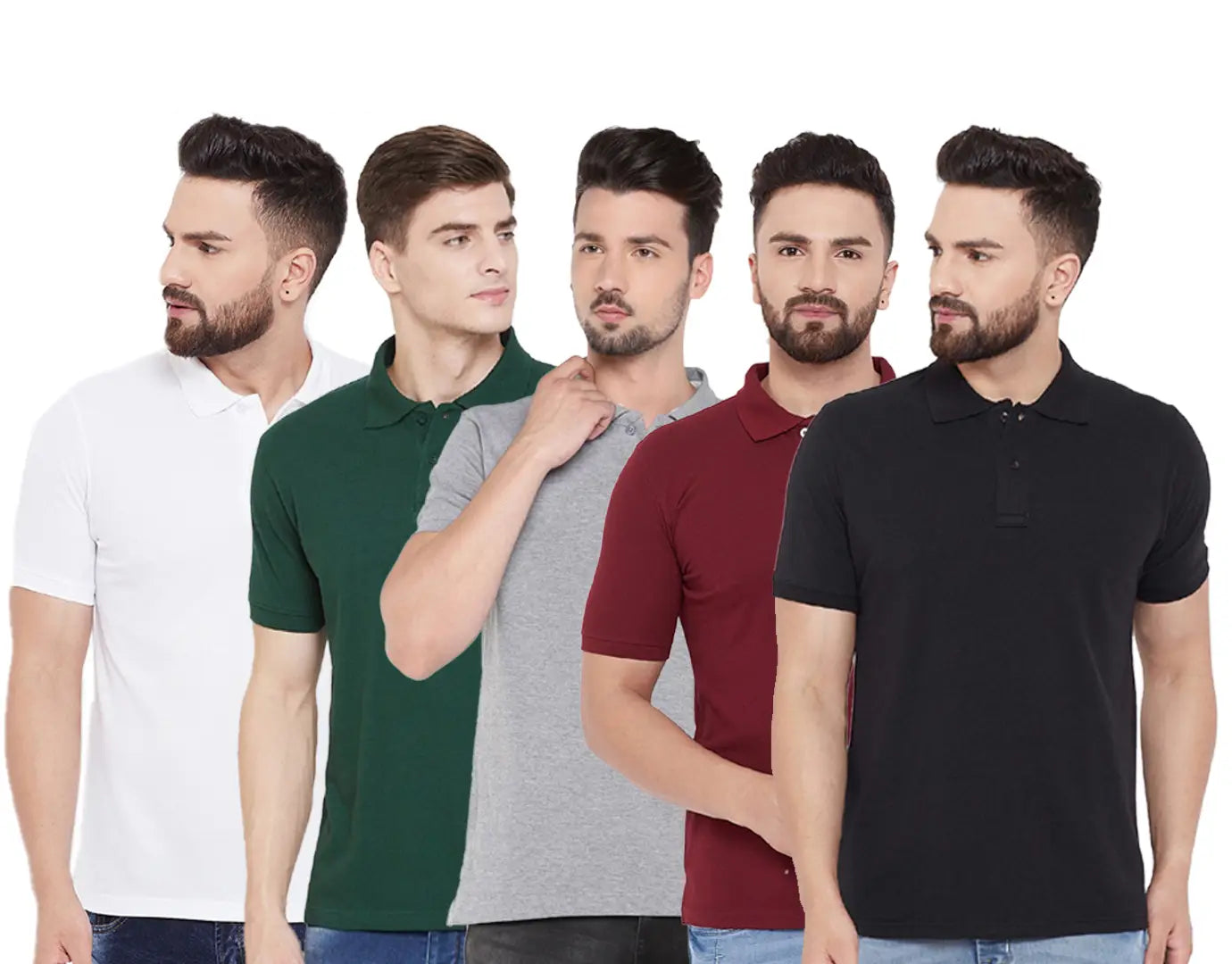 Stylish Polycotton Solid Polos For Men- Pack Of 5