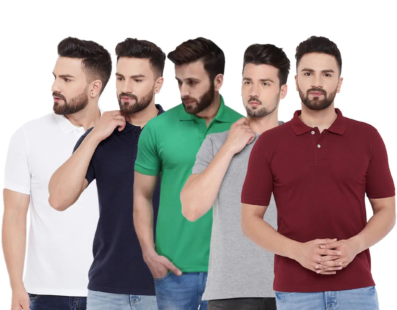 Stylish Polycotton Solid Polos For Men- Pack Of 5