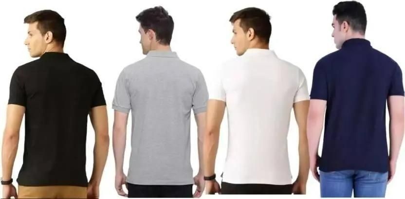 Cotton Solid Half Sleeves Mens Polo Neck T-Shirt Pack of 4