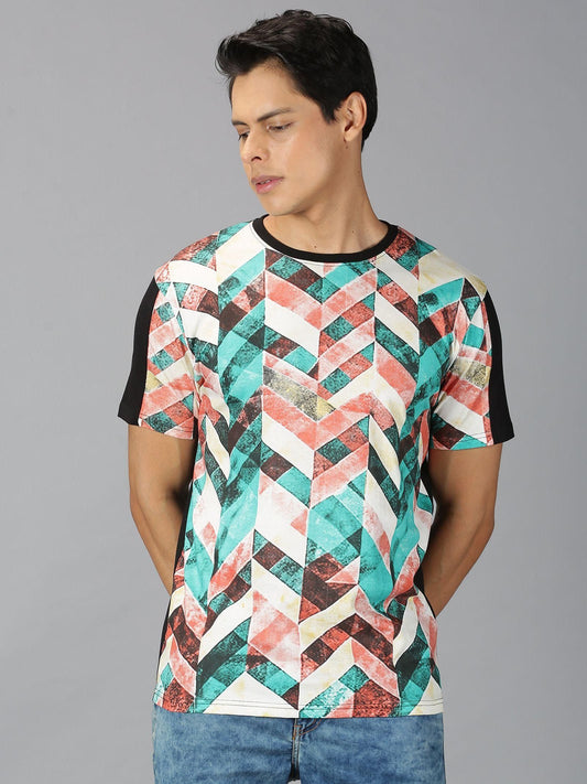 Men Round Neck Multicolor T-Shirt