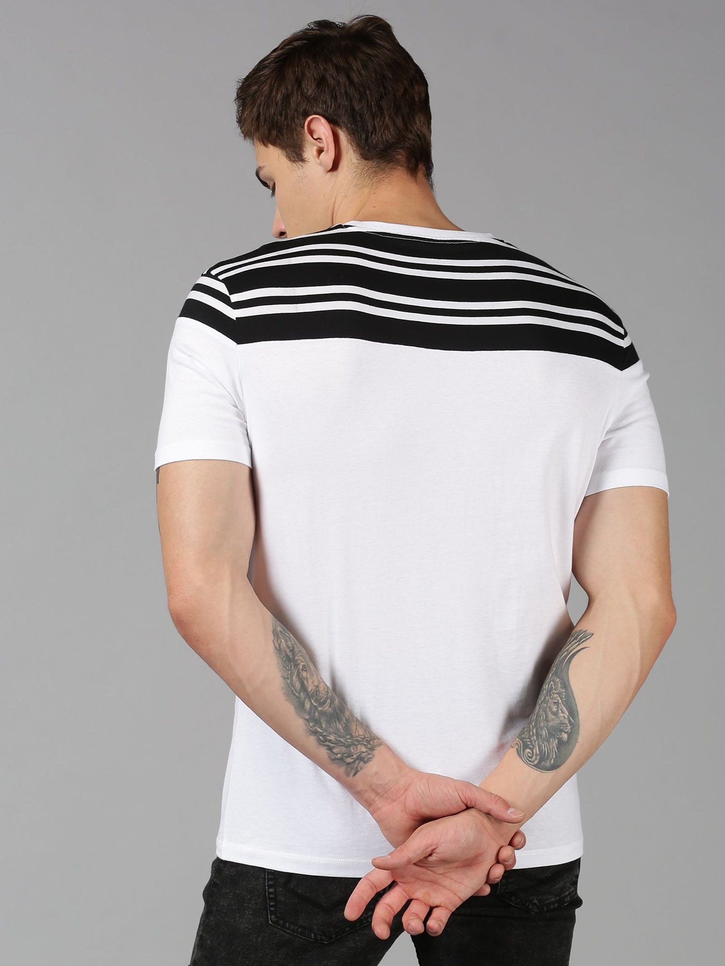 UrGear Cotton Stripes Half Sleeves Mens Round Neck T-Shirt