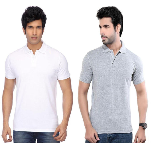 Cotton Blend Solid Half Sleeves Mens Polo Neck T-Shirt -Pack of 2