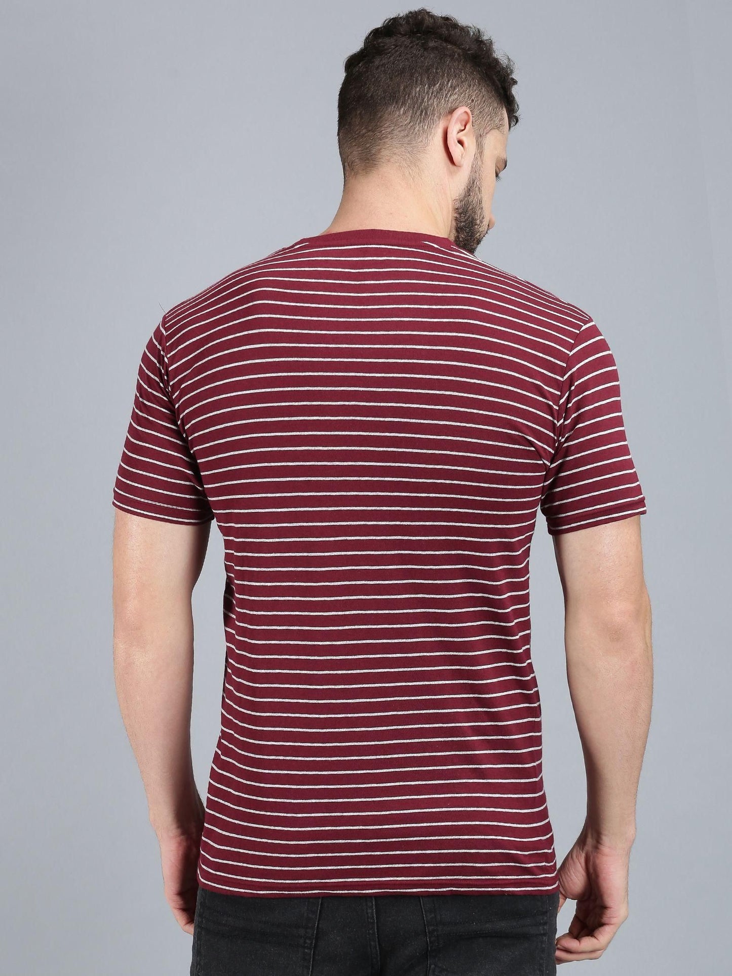 UrGear Cotton Stripes Half Sleeves Round Neck Mens T-Shirt