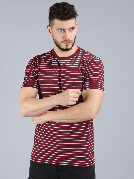 UrGear Cotton Stripes Half Sleeves Round Neck Mens T-Shirt