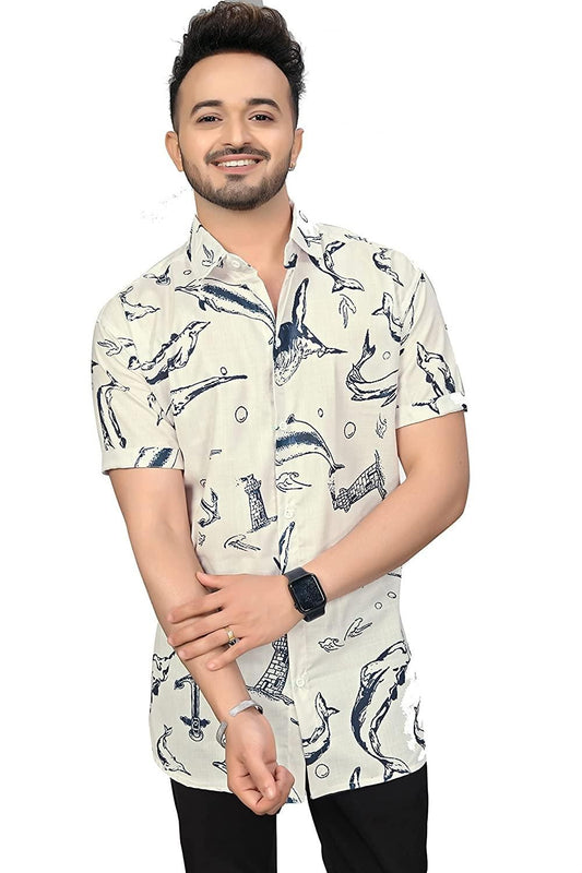 Men Regular Fit Printed Collar Casual Shirt