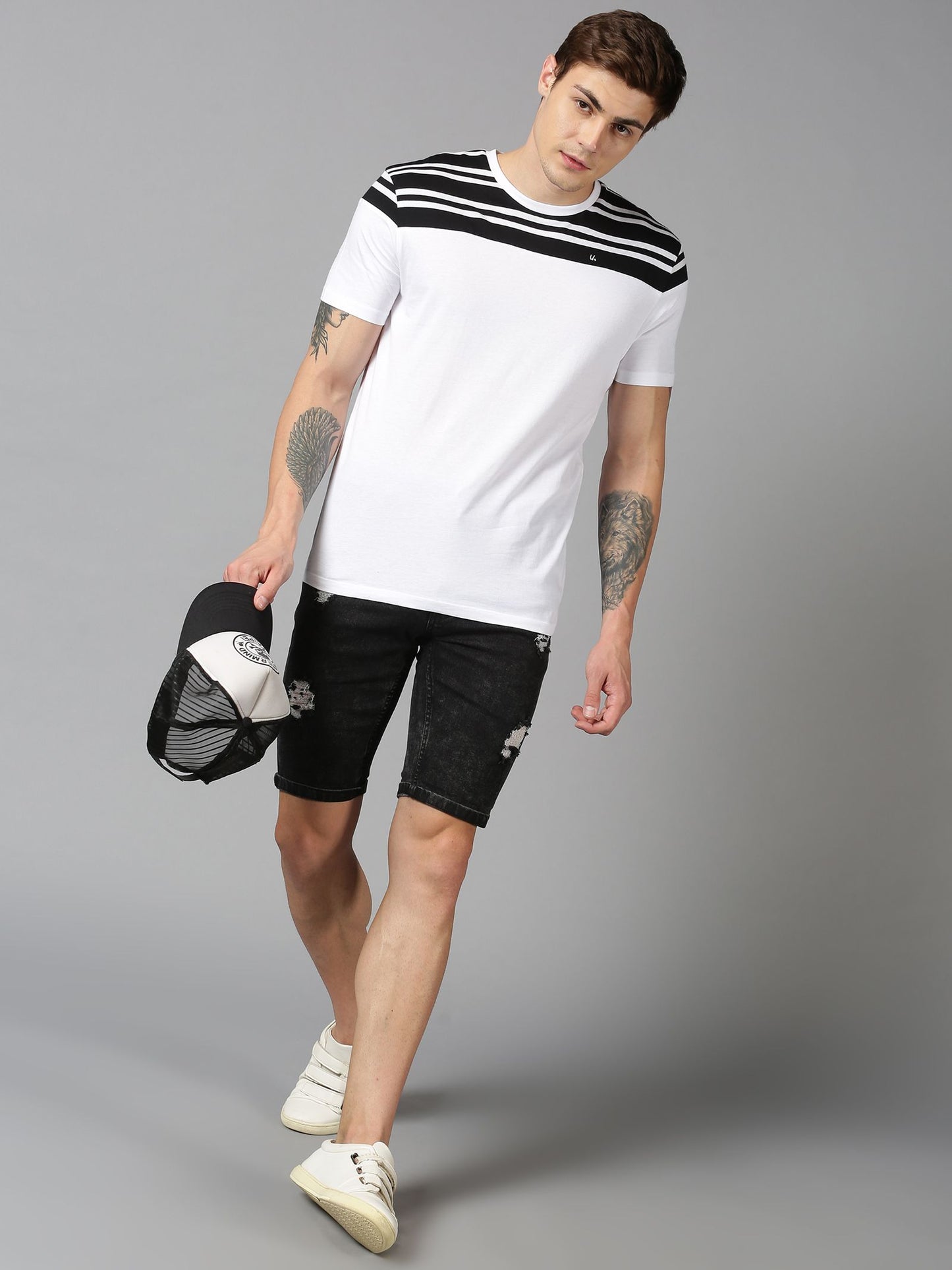 UrGear Cotton Stripes Half Sleeves Mens Round Neck T-Shirt