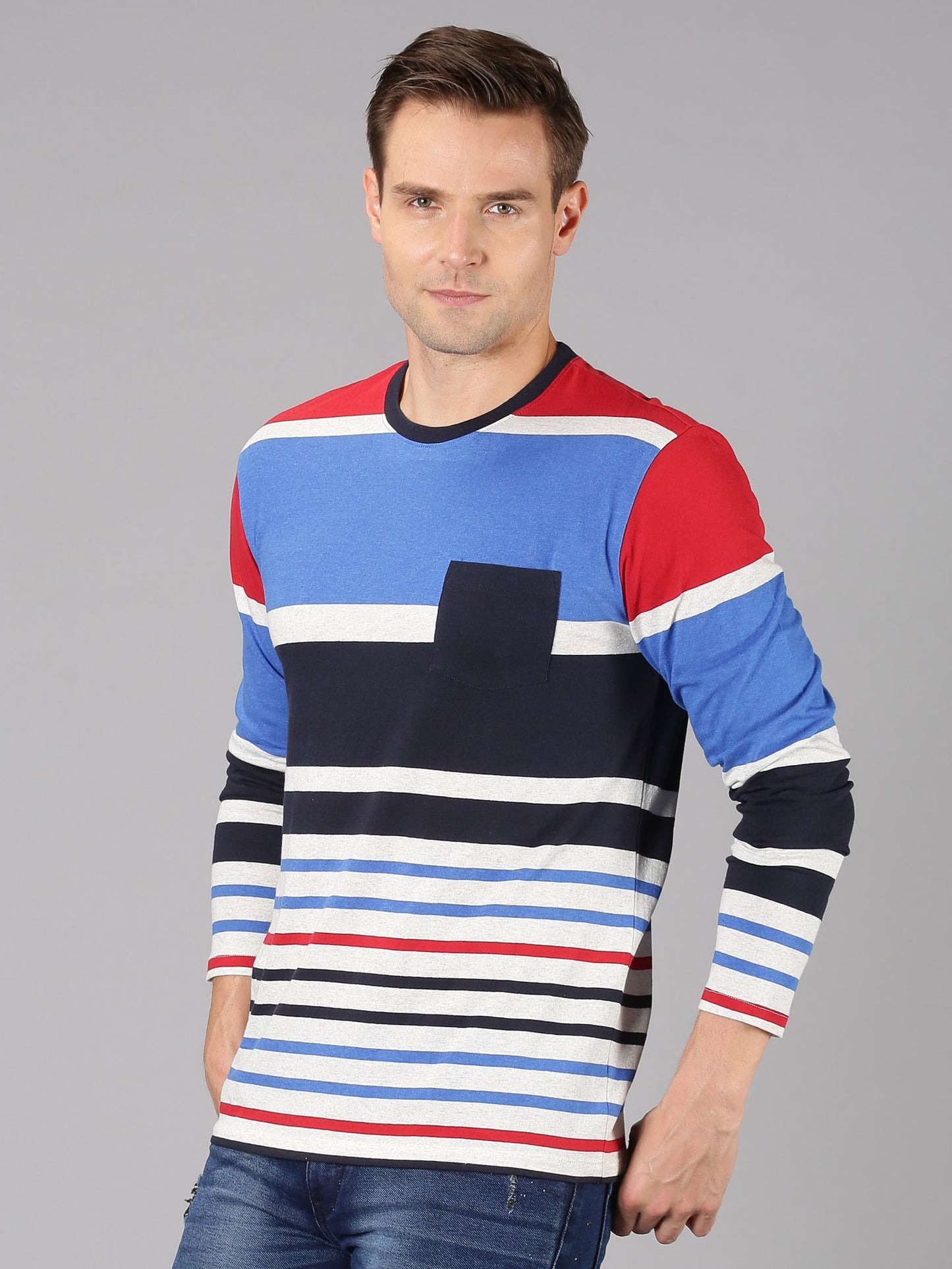 Urgear Cotton Stripes Full Sleeves Mens Round Neck T-Shirt