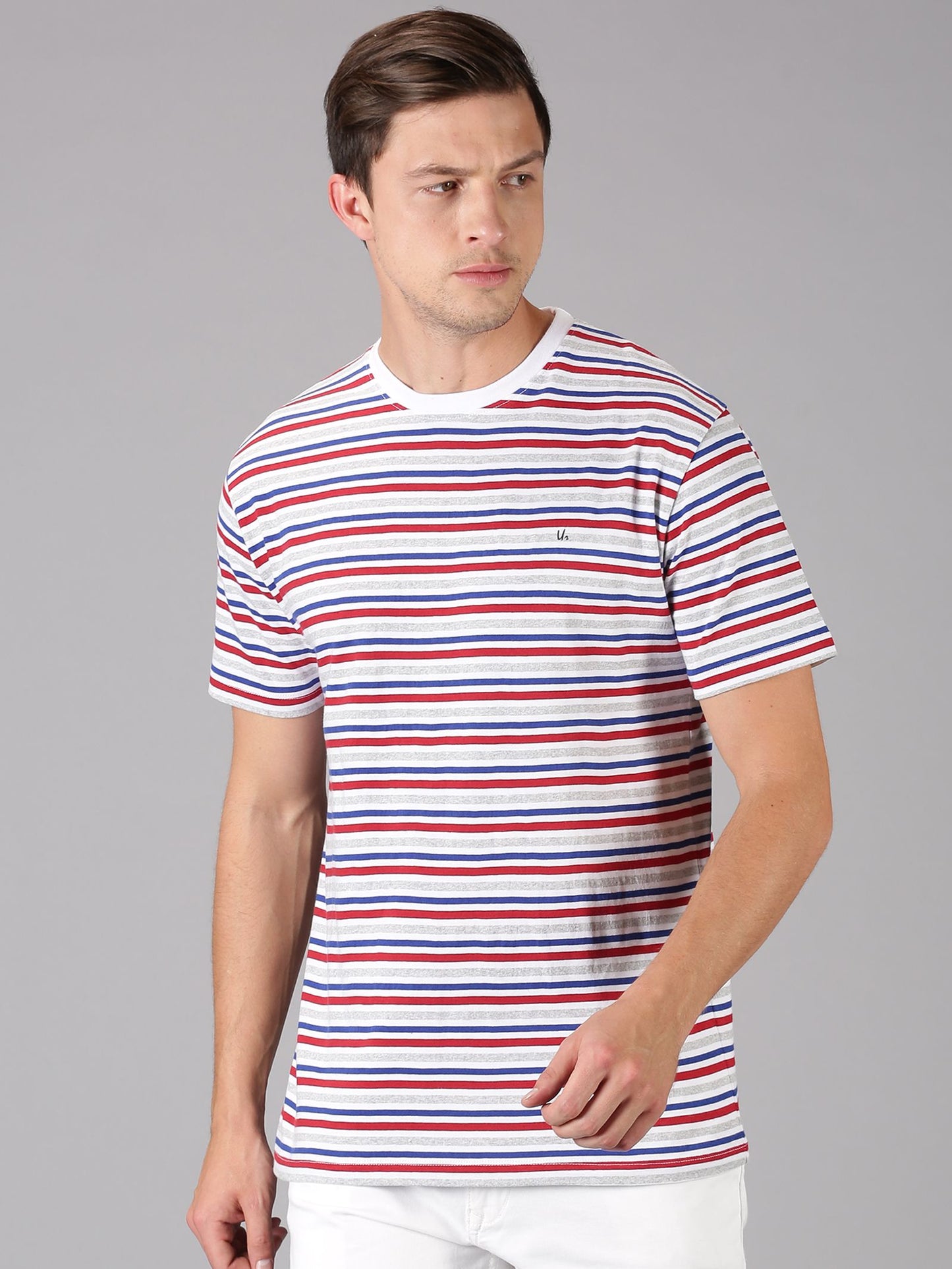 Urgear Cotton Stripes Half Sleeves Mens Round neck T-Shirt