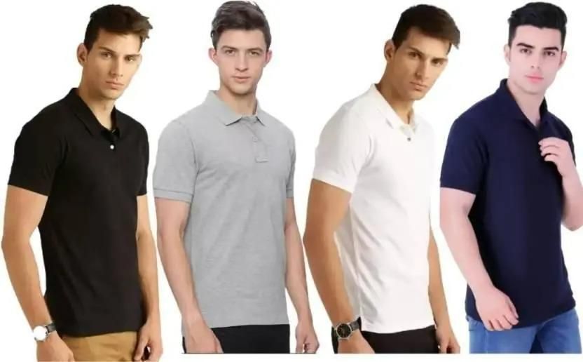 Cotton Solid Half Sleeves Mens Polo Neck T-Shirt Pack of 4