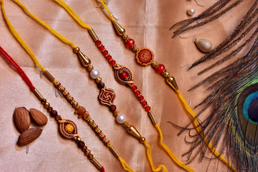 Beautiful Sandalwood Rakhi for Brotyhers Pack of 5