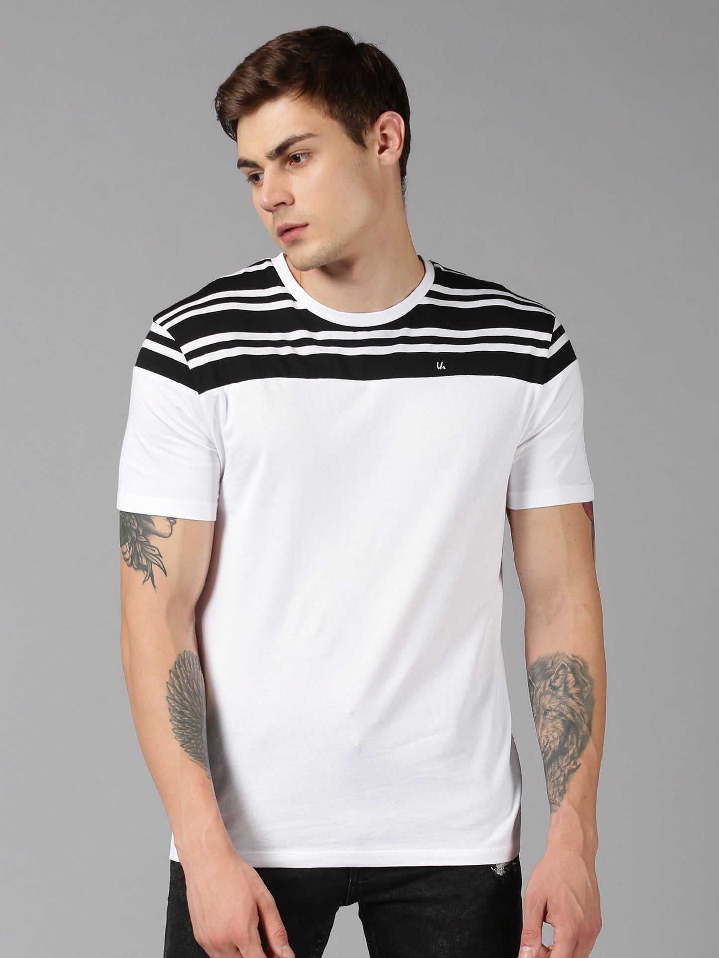 UrGear Cotton Stripes Half Sleeves Mens Round Neck T-Shirt