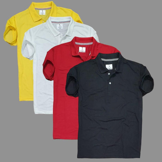 Plane Matty Solid Half Sleeves Mens Polo neck T-Shirt Pack Of 4