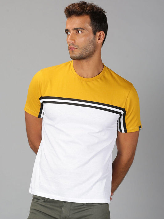 UrGear Cotton Color Block Half Sleeves Round Neck Mens T-Shirt