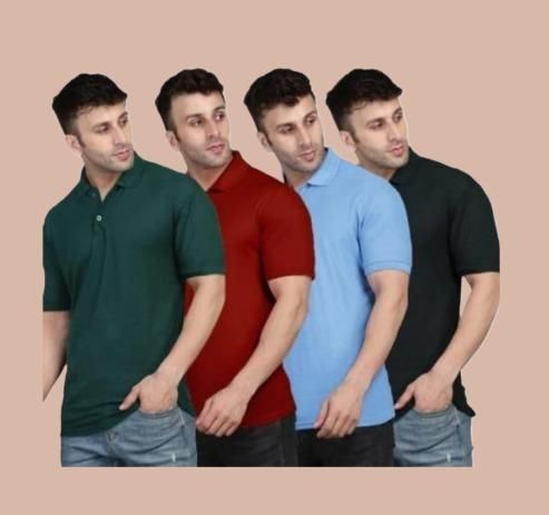 Cotton Solid  Mens Polo Neck T-Shirt -Pack of 4