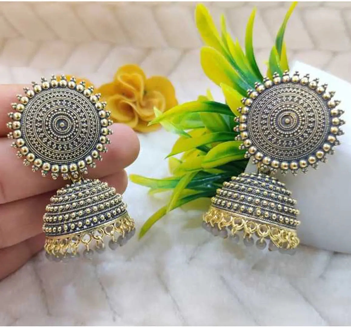 2 Jhumki Grey Combo  Earring