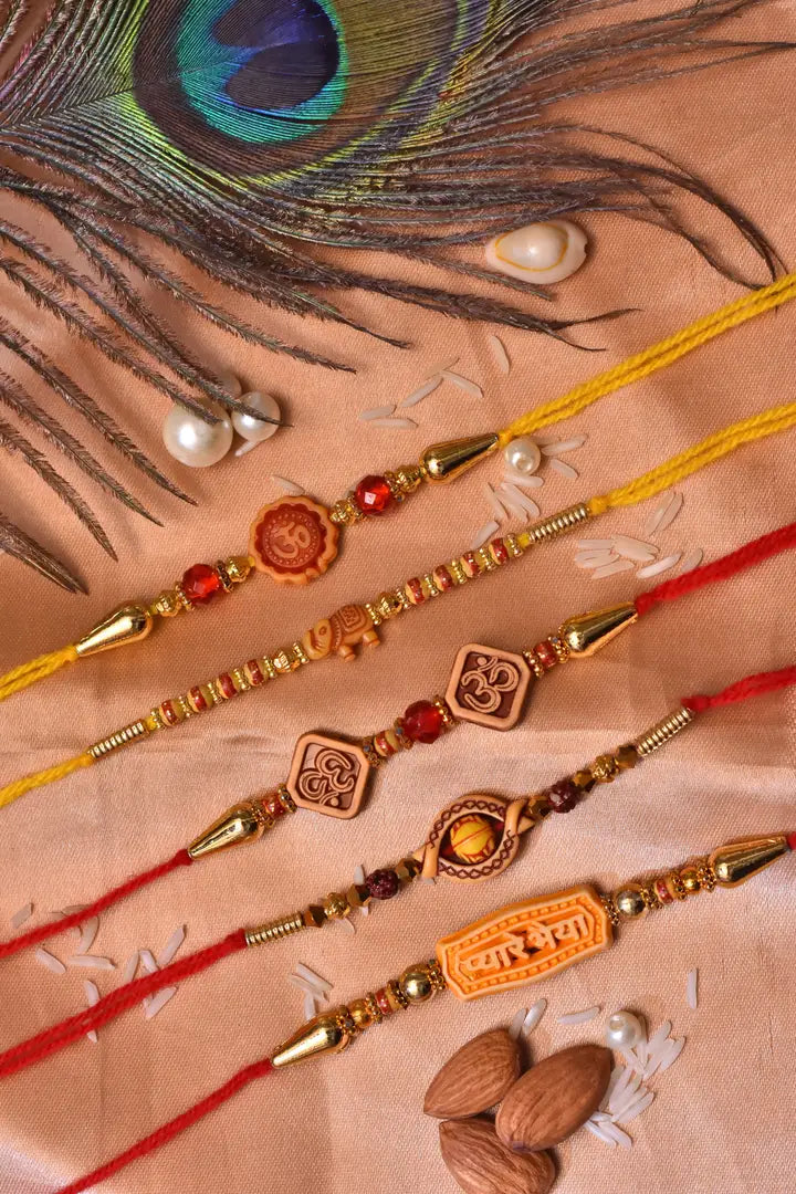 Beautiful Sandalwood Rakhi for Brotyhers Pack of 5